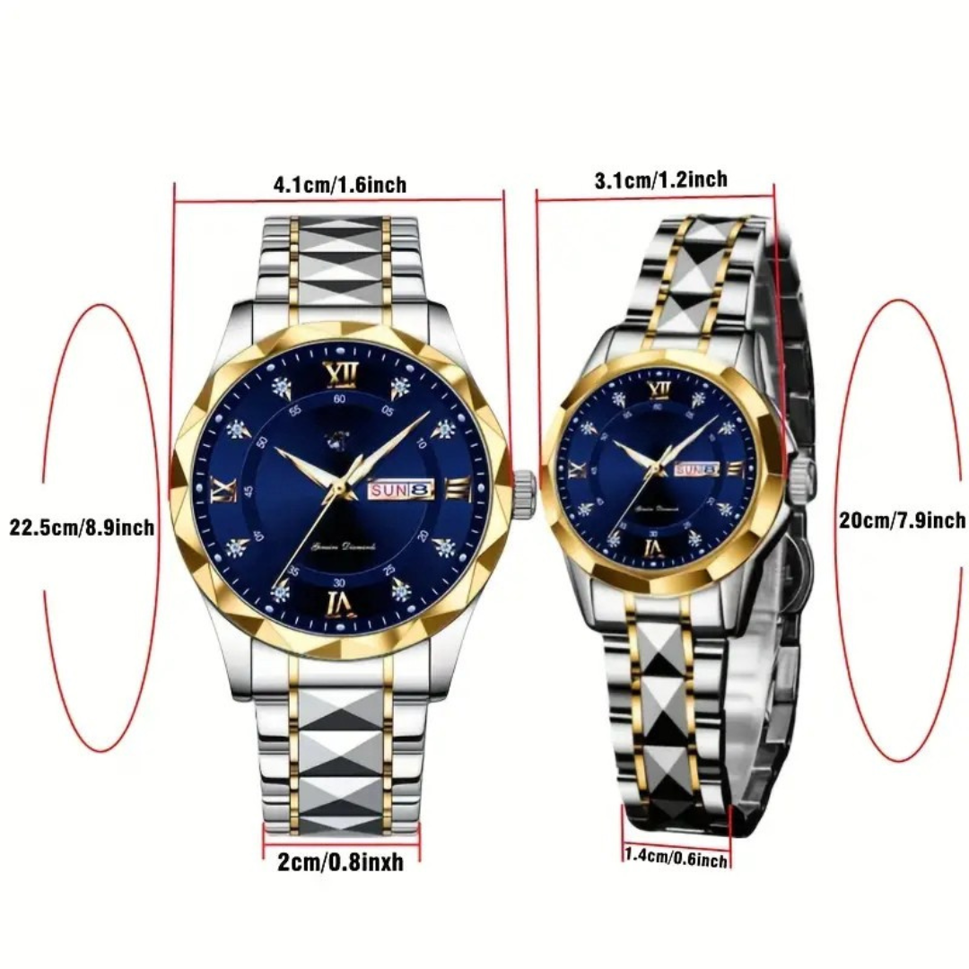 OLEVS Couple Watches His and Her Fashion Dresse Romantic Set Pair Matching Stainless Steel Strap Luminous Waterproof Wrist Watch