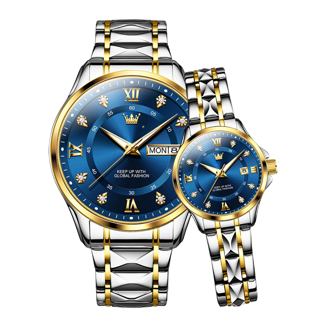OLEVS Couple Watches His and Her Fashion Dresse Romantic Set Pair Matching Stainless Steel Strap Luminous Waterproof Wrist Watch