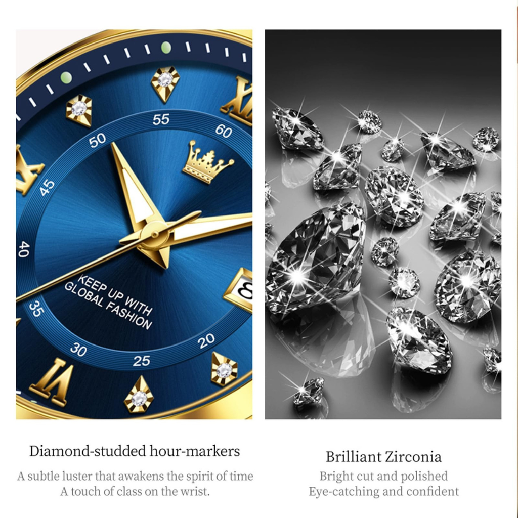 OLEVS Couple Watches His and Her Fashion Dresse Romantic Set Pair Matching Stainless Steel Strap Luminous Waterproof Wrist Watch