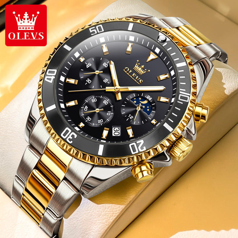 OLEVS 2870 Men Watch 42.5mm Big Dial Chronograph Moon Phase Waterproof Sports Watches Original