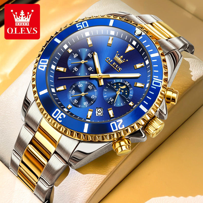 OLEVS 2870 Men Watch 42.5mm Big Dial Chronograph Moon Phase Waterproof Sports Watches Original
